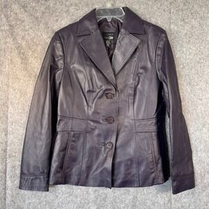 Vintage 90s Purple Leather Jacket Fitted East‎ 5th Womens Medium Plum Button